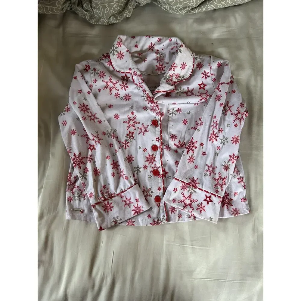 American Girl White Pajamas With Silver Red Snowflakes size 6
